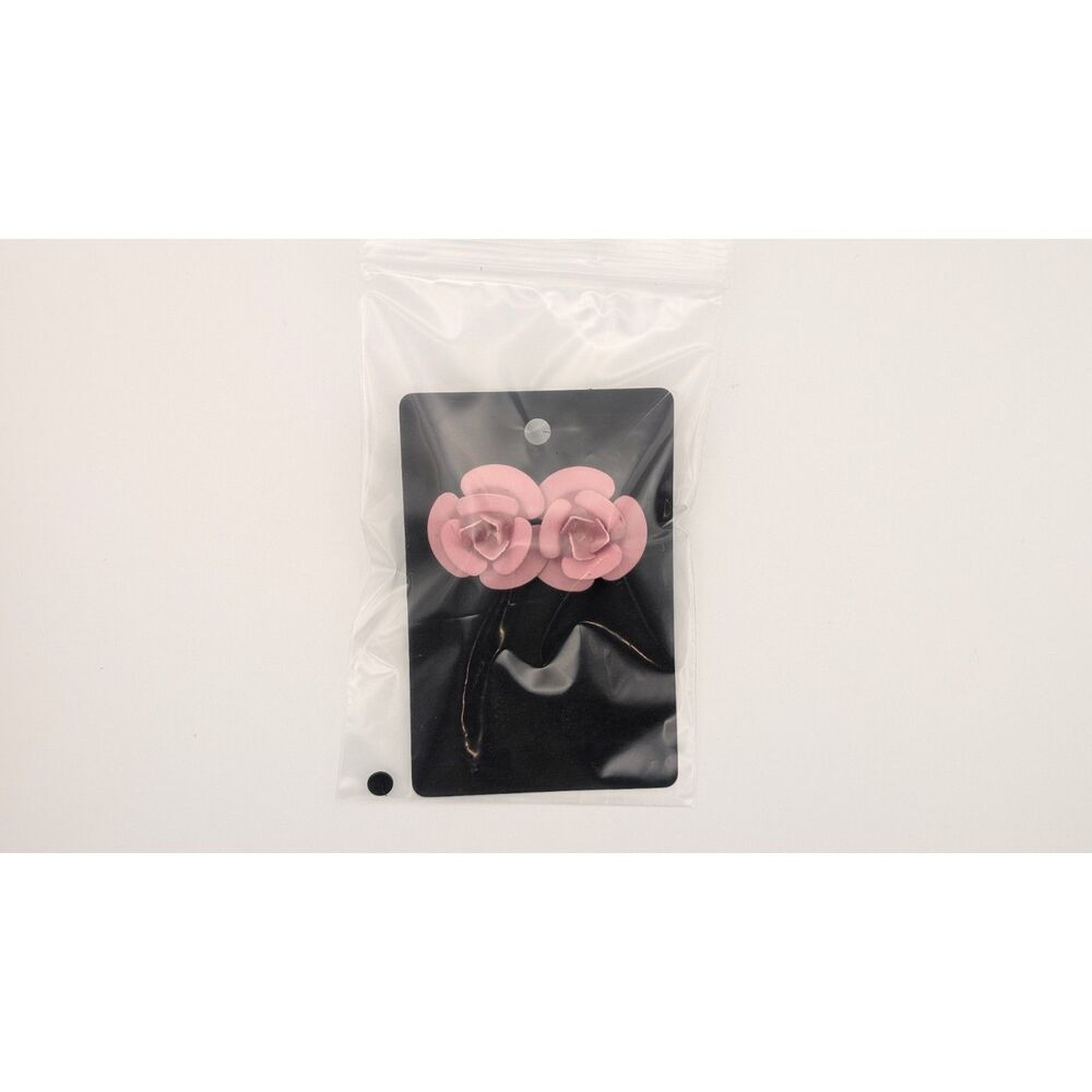 Pink Flower Stud Earrings Rose Floral push backed